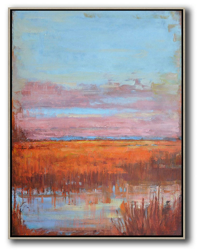 Abstract Painting Extra Large Canvas Art,Oversized Abstract Landscape Painting,Canvas Wall Art,Blue,Pink,Orange,Red.etc